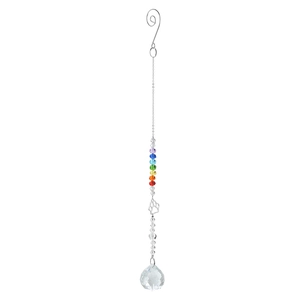 Rainbow crystal suncatcher with metal paw print pendant and clear faceted prism ball