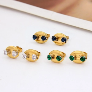 Luxuriöse goldene Oval-Ohrringe Set mit funkelnden blauen, weißen und grünen Zirkonia