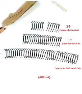 Detail view of 4-piece black metal hair finishing combs set for styling stray hair