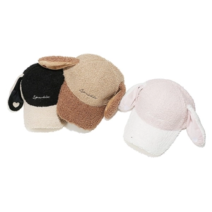 Three fuzzy baseball caps with long bunny ears and Sparkle embroidery in plush fleece