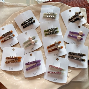 Rhinestone Heart Faux Artificial Pearl Resin Duckbill Hair Clips Elegant Korean Style Side Barrette For Women