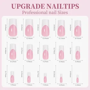 Detailed size chart showing length and width measurements for professional French nail tips