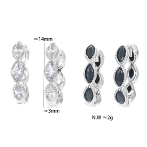 Detail showing 14mm height and 3mm width of marquise zircon earrings in silver finish