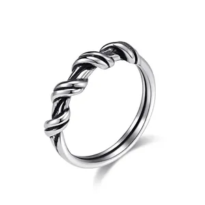 Minimalist Titanium Steel Rope Twist Ring For Men Women Retro Geometric Polished Band Ring Unisex Fashion Jewelry Gift