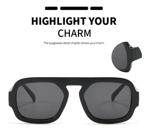 Close-up of durable hinges and dark lenses on stylish black pilot sunglasses