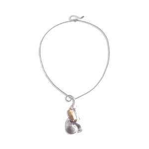 Minimalist brushed stainless steel elephant pendant necklace in silver and gold dual tones