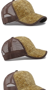 Détails d'une casquette en paille avec maille respirante et visière tissée durable