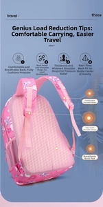 Pink school bag featuring ergonomic S-shaped straps and breathable honeycomb back padding