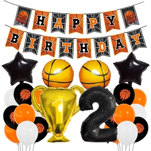 Kit Décoration Fête Anniversaire Thème Basket-ball Ballons Aluminium Latex Trophée Étoile Numéro Bannière Articles Fête Sport