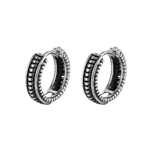 Retro titanium steel chain earrings in antique silver finish with textured relief