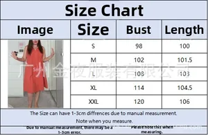 Detailed size chart for V-neck sleeveless pleated midi dress ranging from size S to XXL