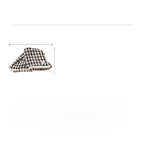 Detail view of 13cm houndstooth fabric hair claw with faux pearl trim and dimensions