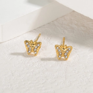 Orecchini a farfalla minimalisti in acciaio inossidabile 304 placcati oro con strass lucidi