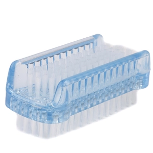 Blue medical scrub brush with soft white bristles for hand and nail cleaning