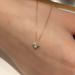 925 Sterling Silver Four Leaf Clover Pendant Necklace For Women Zirconia Inlaid Adjustable Chain Gold Dainty Flower Jewelry