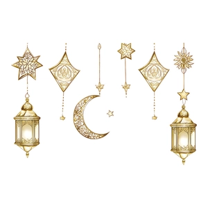 Golden Eid Ramadan wall stickers featuring moon star and lantern for festive home decor