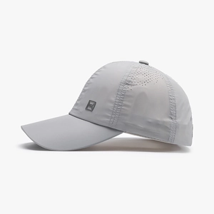 Light gray breathable sports baseball cap with laser-cut holes and side logo detail