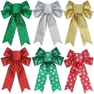 Glitter Large Christmas Bow Ornament Sparkling Star Snowflake Butterfly Bow Decoration For Xmas Tree Topper Party Holiday Gift Box