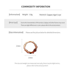 Size chart for 18K gold plated tiger's eye beaded ring with product weight and dimensions