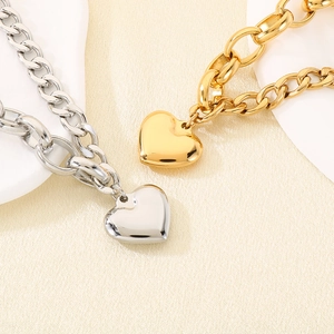 French style 18k gold heart pendant bracelet with unique OT toggle clasp and chunky chain