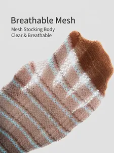 Striped breathable mesh socks for kids featuring thin semi-transparent blue and brown bands