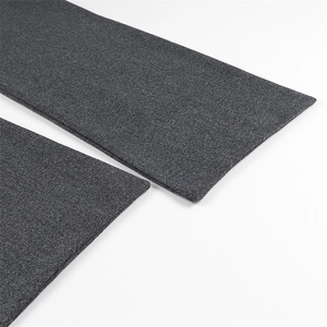Close-up of the high-quality dark gray wool texture and neat edge on this wool coat