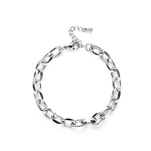 Bracelet à maillons ovales épais en acier inoxydable poli pour femme avec fermoir