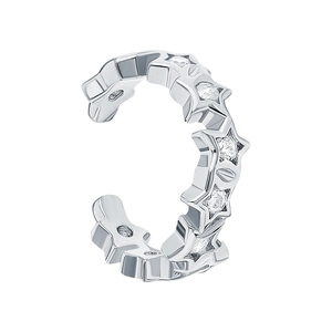S925 sterling silver star ear cuff with zircon inlays in a sleek 45-degree side view