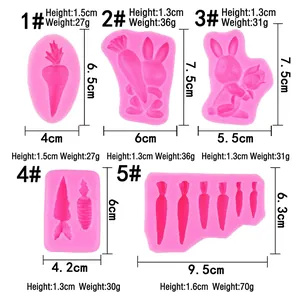 5-piece set of pink Easter silicone molds featuring rabbit and carrot fondant designs