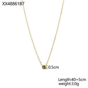 Detail showing 0.5cm olive green gemstone pendant on a 40+5cm 18K gold-plated chain