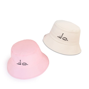 Chapeaux bob pour enfants brodés dinosaure en rose et beige, protection solaire en coton