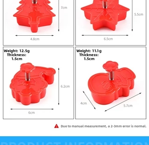 Detail view of 4 Christmas cookie molds showing exact dimensions for festive baking