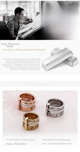 Detailed view of Roman numeral engraved rings with zircon inlay in three plating colors