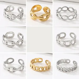 Minimalist 18k gold plated stainless steel open rings in assorted link designs