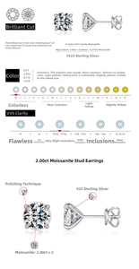 Detail view of 2ct Moissanite earrings D VVS1 featuring S925 sterling silver hallmarking