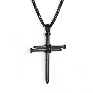 Punk black nail cross pendant necklace for men with unique metal chain design