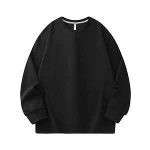 Classic black crewneck sweatshirt in heavy jacquard fabric with ribbed cuffs and hem