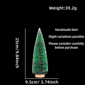 Mini cedar Christmas tree detail with artificial snow flocking and round wood base