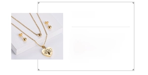 Detail of 316L stainless steel jewelry set featuring a hollow heart and tree of life