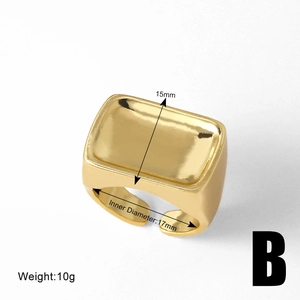 Detailed size specifications of a 15mm wide 18k gold plated irregular open square ring