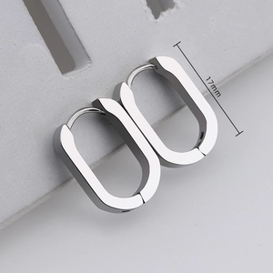 Polished silver stainless steel U-shaped hoop earrings 17mm size for women