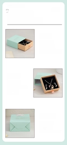 Detail of mint green drawer jewelry box with golden Best Wishes print and matching paper bag