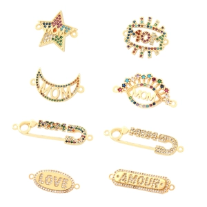 Gold-plated star and moon charms with colorful zircon and MOM LOVE letter engravings
