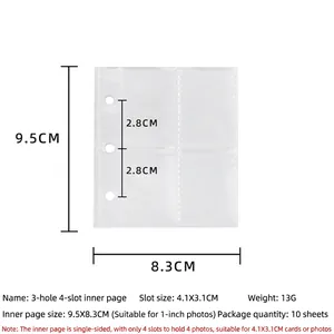 Detailed 3-hole 4-pocket clear refill pages for A8 mini photo albums and card holders