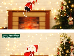 Détail du Père Noël grimpant de 40cm en peluche sur corde pour décoration de Noël