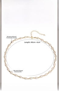 Macro detail of natural freshwater baroque pearl necklace with 18K gold plated clasp