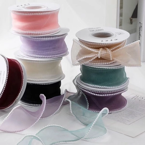 Artificial Pearl Fishtail Organza Ribbon Wavy Edge Mesh For Flower Bouquet Packaging Gift Wrapping DIY Craft Wedding Decor