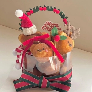 Kit décoration gâteau Noël avec pâtisseries d'ours dans une boîte ronde
