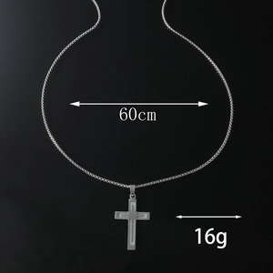 Detailed view of luminous cross pendant with 60cm box chain and 16g weight specifications