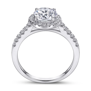 S925 sterling silver halo engagement ring with 1.2 carat round cubic zirconia stones